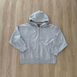 Aritzia TNA Extra Fleece Boyfriend Zip Up Hoodie, Grey, Size 2XL